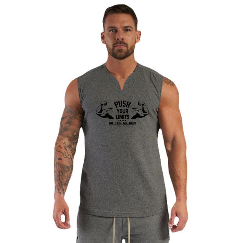 sanyamk New Men V-neck Sports Tank Top Cotton Summer Muscle Vest Gym Clothing Bodybuilding Sleeveless Shirt Workout Fitness Singlets