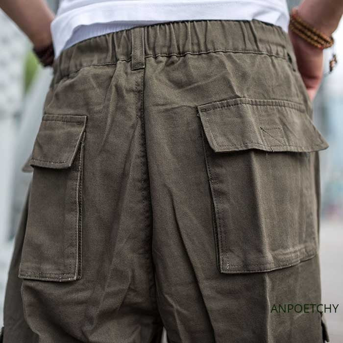 Bonsir Trendy Loose Baggy Cargo Pants Men Casual Hiphop Harem Cotton Straight Trousers Wide Leg Plus Size Streetwear Clothing