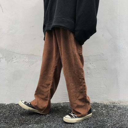 sanyamk Spring Corduroy Pants Men's Fashion Solid Color Retro Straight Pants Men Streetwear Wild Loose Hip Hop Trousers Mens Overalls