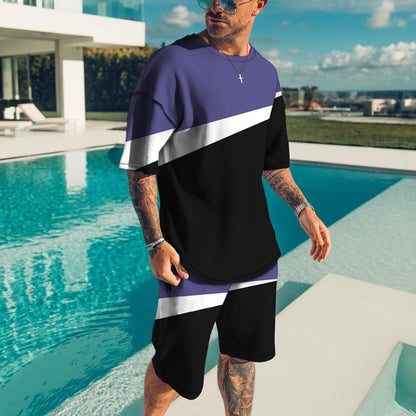 sanyamk trendy mens fashion mens summer outfits dope outfits mens street style mens spring fashion aesthetic outfits menMen Sets Short Outfits T Shirt and Shorts Male Tracksuit Set Men's Fashion Stitching Color 2 Pieces Set Summer Breathable Casual