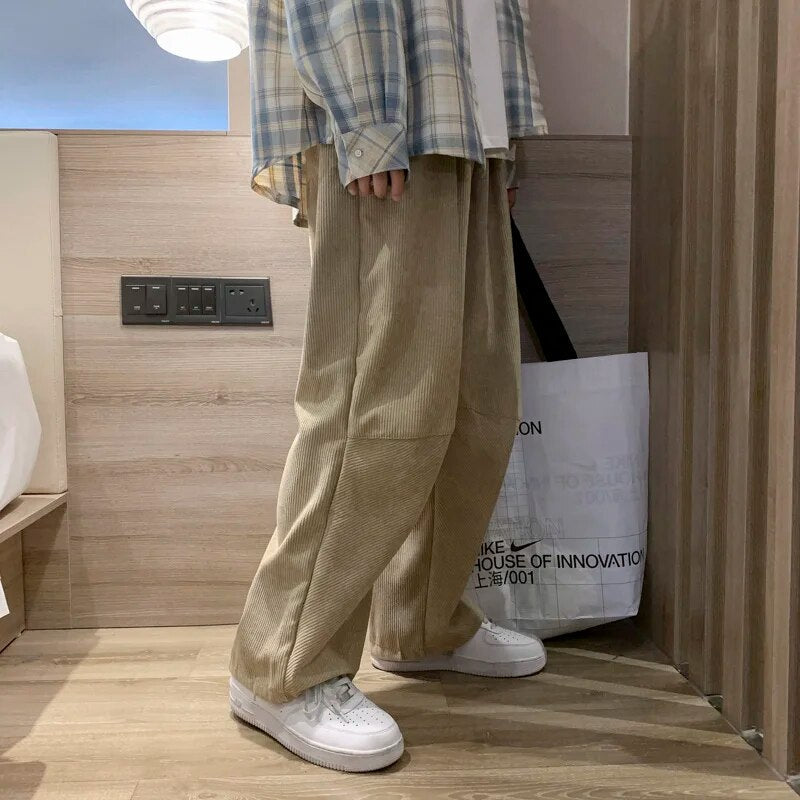 Bonsir new spring corduroy casual pants men's loose straight tube solid versatile pants vibe high street pants