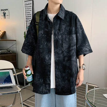 Bonsir Hawaiian Shirt Boys' summer trend loose fitting clothes design dye ice silk short sleeve flower Shirt coat camisa streetwear