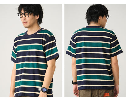 Bonsir Summer Stripe T-Shirt Men And Women Classic Streetwear Fashion Ins Trend Vintage O-Neck Cotton Youth Couple Short-Sleeved Tops