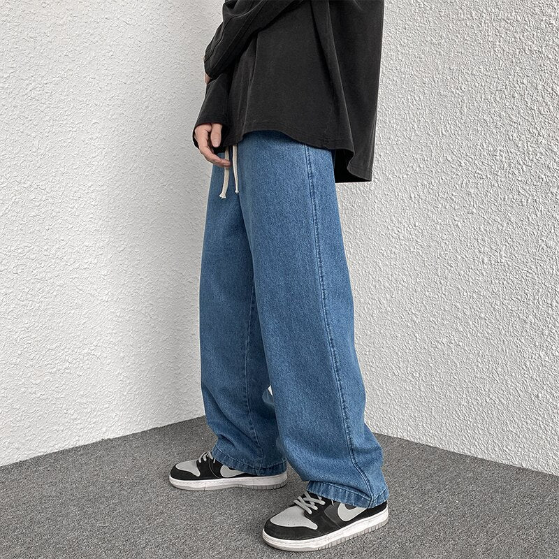 sanyamk Korean Fashion Men Wide Leg Jeans Spring Autumn New Streetwear Straight Baggy Denim Pants Male Elastic Waist Trousers 5XL-M