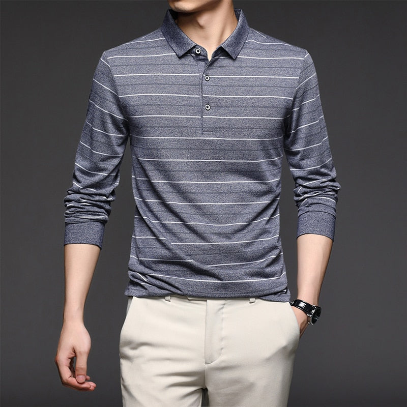 sanyamk New Top Grade Fashion Brand Men Plain Polo Shirts For Men Striped Casual Designer Long Sleeve Tops Men's Clothing