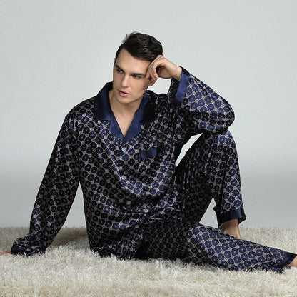 sanyamk Silk Pajamas for Men Sleepwear V-collar Cozy Soft  long sleeve nightgown Tops + Trousers Two Pieces Mens Pajama Set Pajamas Men