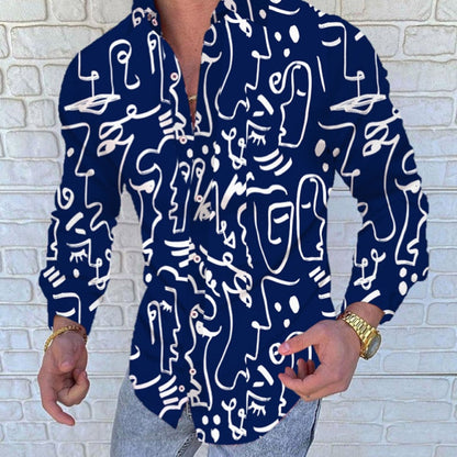 sanyamk trendy mens fashion mens summer outfits dope outfits mens street style mens spring fashion aesthetic outfits menAutumn Long Sleeve Casual Shirt Vintage Pattern Chain Printed Patchwork Men Shirts 2021 Spring Turn-down Collar Button Men's Top