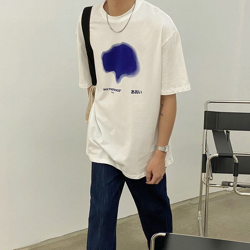 sanyamk trendy mens fashion mens summer outfits dope outfits mens street style mens spring fashion aesthetic outfits men Men's Summer Letter Print Short Sleeve T-shirt Niche Design Round Collar Causal Loose Tee Tops New Korean Tide 9Y8018