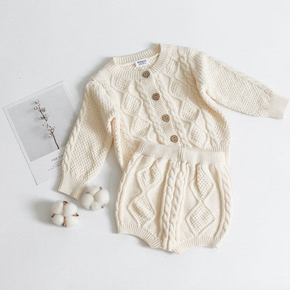 Brand Cotton Boys Girls Baby Knit Sweater Cardigan + Shorts Suit New Autumn Winter Children Clothing Baby Clothes Suit