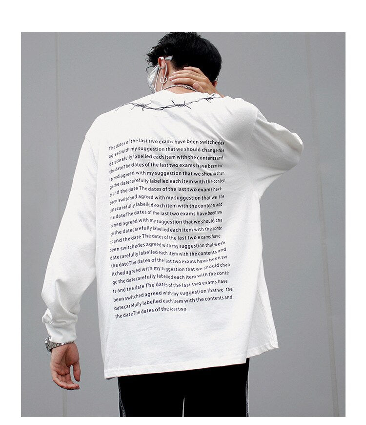 Bonsir 8809 MaleTshirt Chic Streetwear Hip Hop Neck Thorns Embroidery Letter Printing Long-Sleeved T-Shirt Male Brand Pullovers Tops