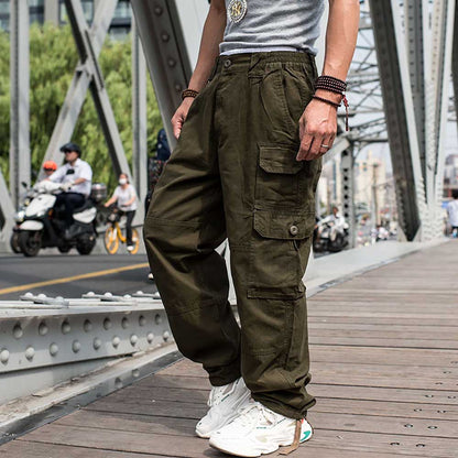 Bonsir Trendy Loose Baggy Cargo Pants Men Casual Tactical Trousers Leg Pocket Straight Pants Hiphop Harem Streetwear Clothing