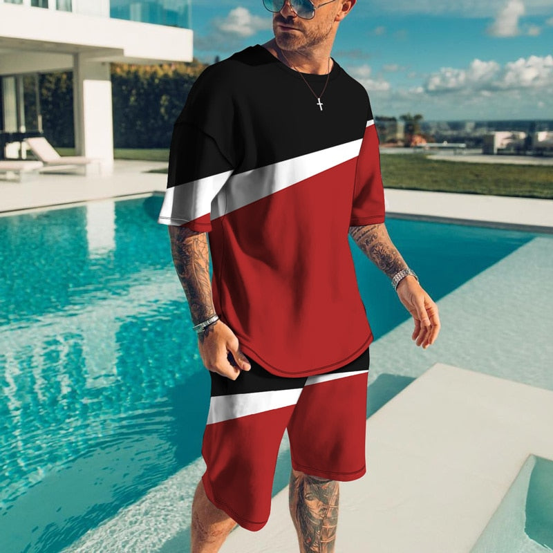 sanyamk trendy mens fashion mens summer outfits dope outfits mens street style mens spring fashion aesthetic outfits menMen Sets Short Outfits T Shirt and Shorts Male Tracksuit Set Men's Fashion Stitching Color 2 Pieces Set Summer Breathable Casual