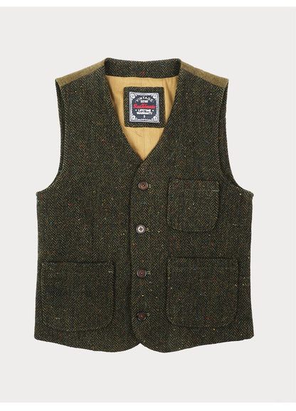 sanyamk Red Tornado Rugged Gentleman Style Wool Tweed Vest Retro Men Suit Waistcoat Green