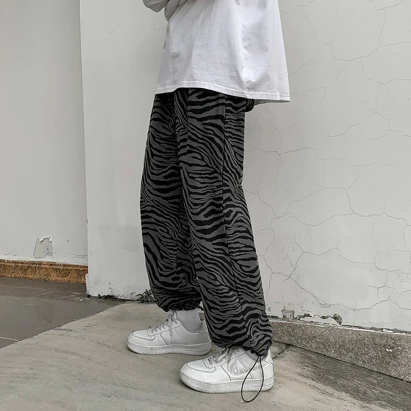 sanyamk Streetwear Black Pants Men Joggers Mens Straight Harem Pants Men Korean Hip Hop Trousers Plus Size Zebra pants