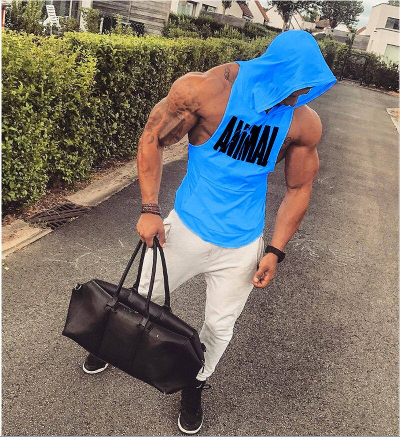 sanyamk 2022 New Male Summer sports Vest hooded Bodybuilding Tank Tops Gym Workout Fitness Cotton Sleeveless shirt men undershirt Vest