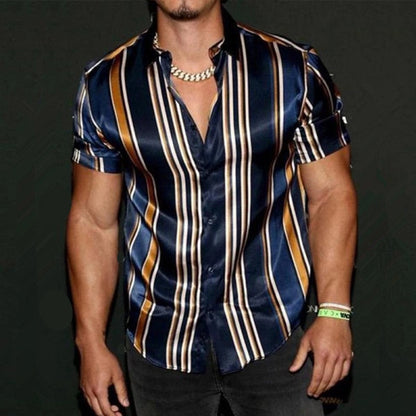 Bonsir Summer New Mens Vintage Striped Shirt Fashion Casual Luxury Shirt Short Sleeve Hawaii Shirts For Men Blusas Camisa Masculina