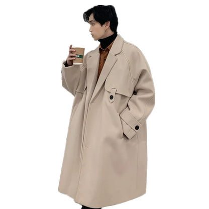 sanyamk Men's Loose Medium And Long Woolen Coat Autumn And Winter New Korean Fashion Trend Thin Windbreaker Casual Coat