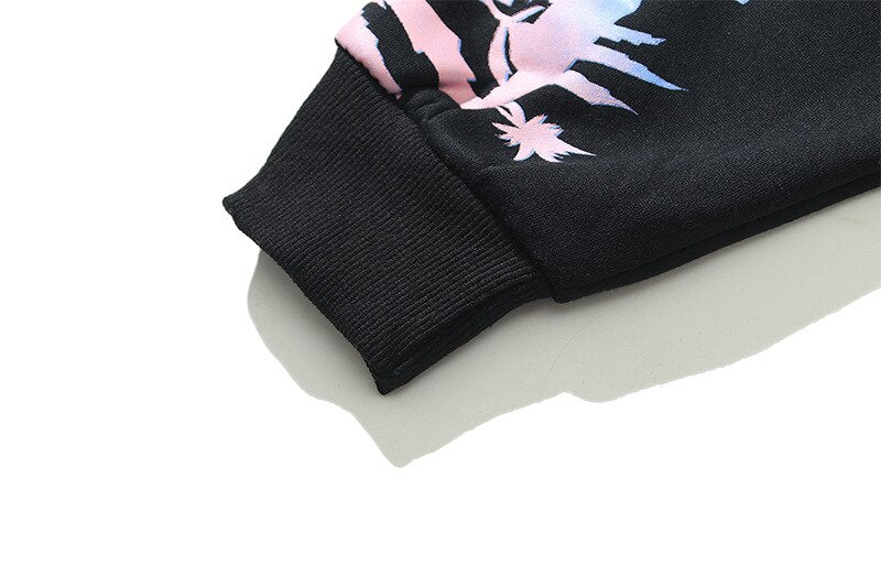 Bonsir High Street Hoodies Loose Couple Palm Tree Print Embroidery Casual All-match Hooded Sweatshirt Streetwear Pullover 24H shipped