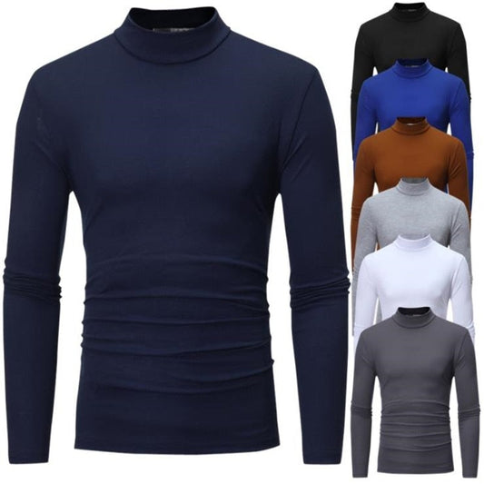 sanyamk Turtleneck For Men Solid Color Slim Elastic Thin Pullover Spring Autumn Underwear Turtleneck Men Knitting Blouse Base Tshirt Top