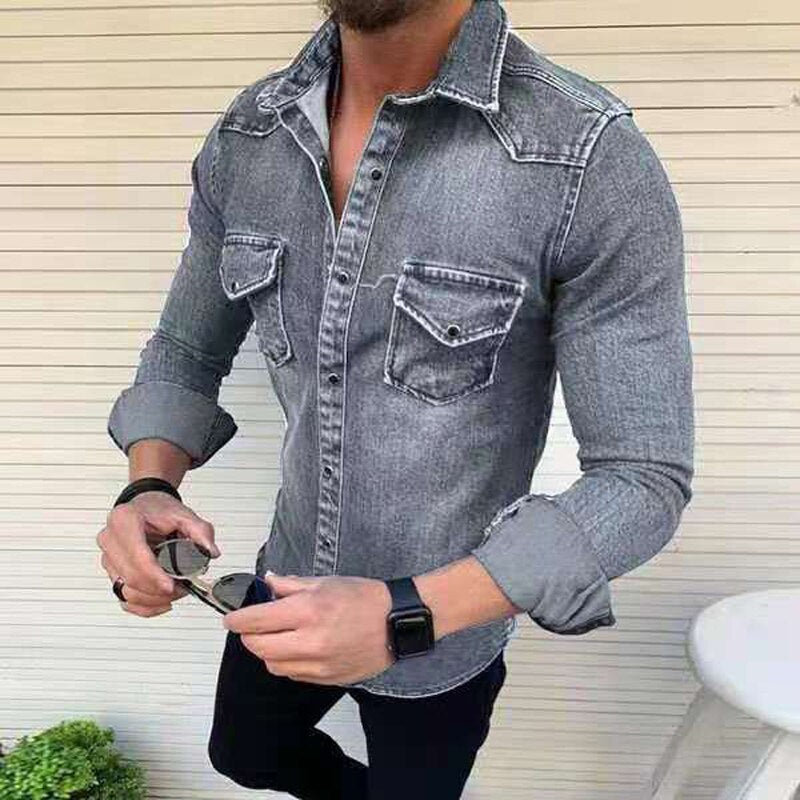 Bonsir Spring Autumn Men's Denim Jacket Fashion Casual Jeans Coat Clothes New Retro Simple Long-Sleeved Men's Fashion Plus Size Shirt