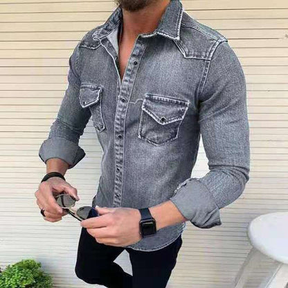 sanyamk Spring Autumn Men's Denim Jacket Fashion Casual Jeans Coat Clothes New Retro Simple Long-Sleeved Men's Fashion Plus Size Shirt