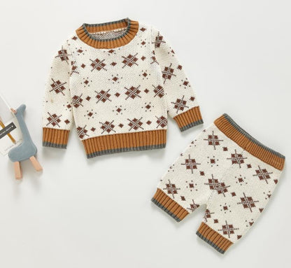 Brand Cotton Boys Girls Baby Knit Sweater Cardigan + Shorts Suit New Autumn Winter Children Clothing Baby Clothes Suit