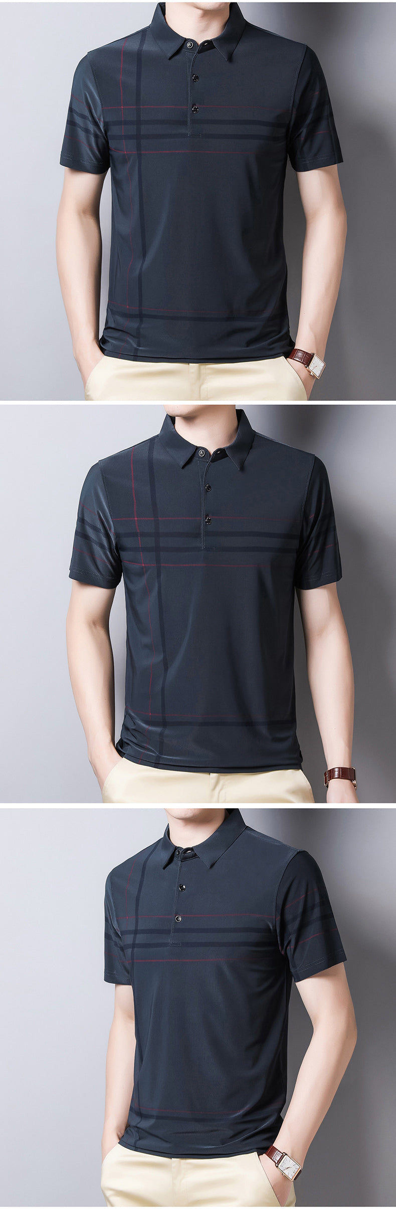 sanyamk Fashion Slim Men Polo Shirt Black Short Sleeve Summer Thin Shirt Streetwear Striped Male Polo Shirt for Korean Clothing