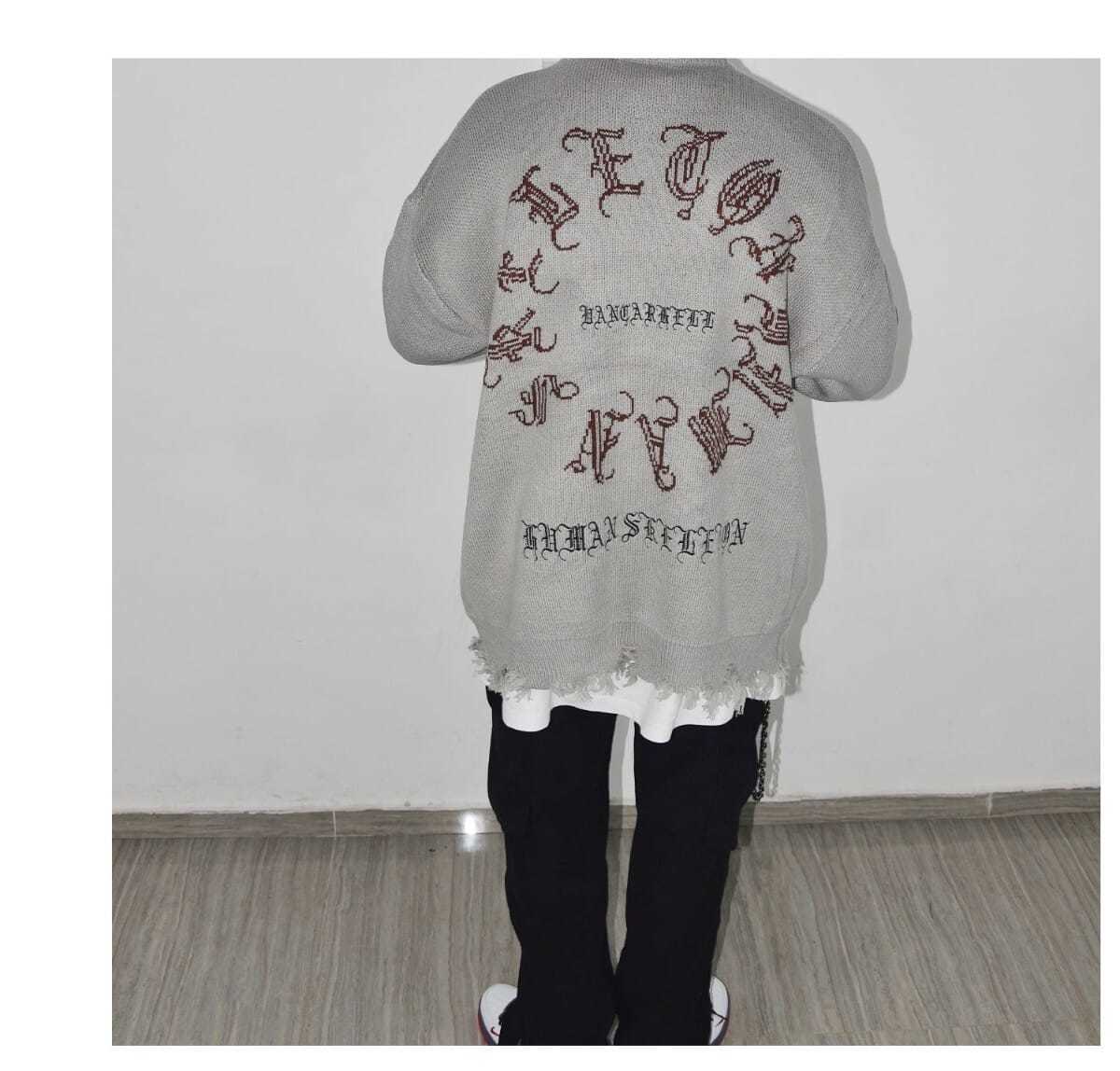 sanyamk Punk Gothic Wings Pattern Embroidery Destruction Style Oversized Sweater women Y2k Street Hip Hop Crew Neck Sweater Couple