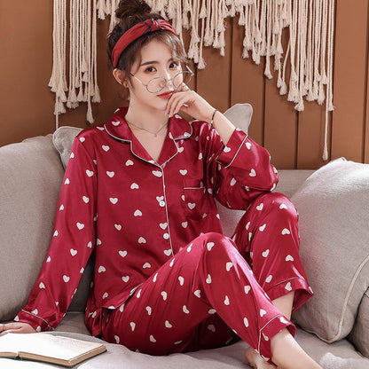 sanyamk New Lounge Wear Women Nightwear Satin PJS Suit Couple Pajamas Set 2PCS Shirt&Pants Soft Striped Lovers Sleepwear Homewear