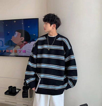 Bonsir High-Quality Knitted Fabrics Long-Sleeved Color-Blocking T-Shirts Autumn Casual Striped Clothing Hip-Hop All-Match Bottoming Top