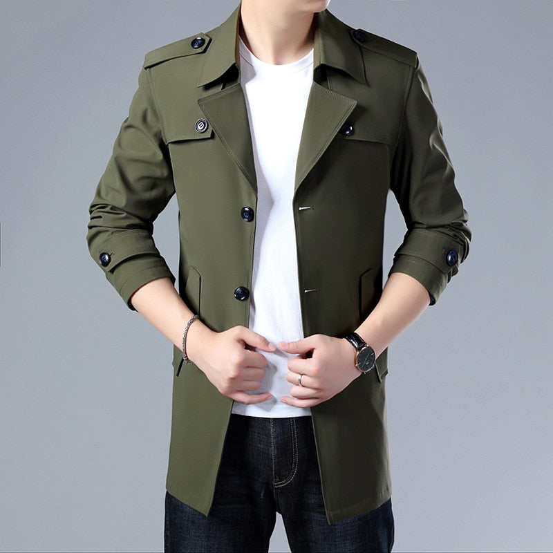 Thoshine Brand Spring Autumn Men Trench Coats Superior Quality Buttons Male Fashion Outerwear Jackets Windbreaker