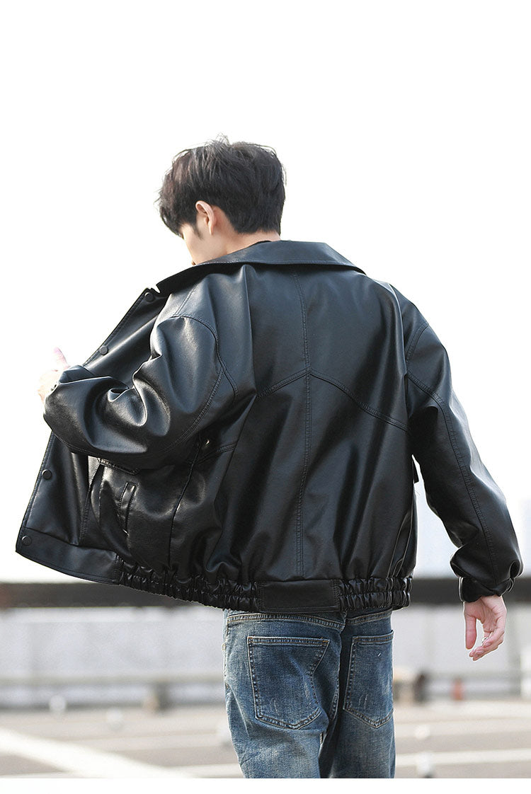 sanyamk PU Leather Jacket Men Black Soft Faux Leather Jacket Motorcycle Biker Fashion Leather Coats Male Bomber Jacket Pockets Clothes