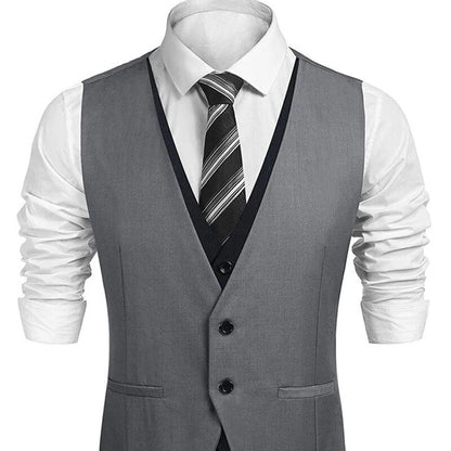 sanyamk V Neck Casual Waistcoat for Wedding Men Single One Piece Gray and Black Suit Vests Custom Groom Tuxedo Male Fashion Coat