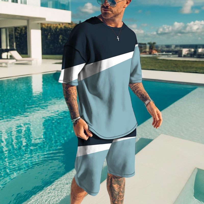 sanyamk trendy mens fashion mens summer outfits dope outfits mens street style mens spring fashion aesthetic outfits menMen Sets Short Outfits T Shirt and Shorts Male Tracksuit Set Men's Fashion Stitching Color 2 Pieces Set Summer Breathable Casual