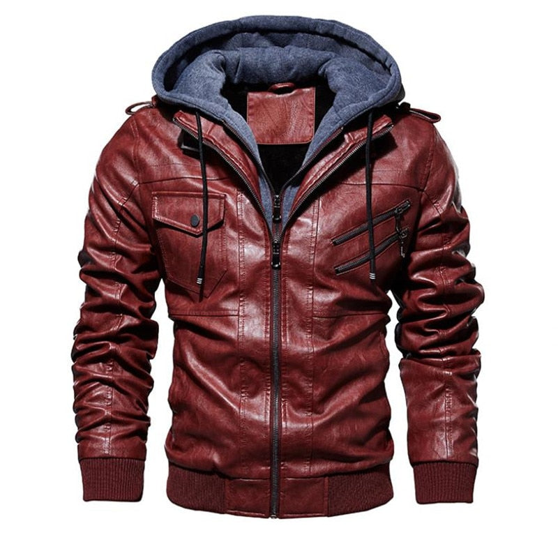 Winter High Quality Men's Leather Jacket Motorcycle Hooded Jacket Male Warm Casual PU leather Coat Fleece Men's Coats Clothing