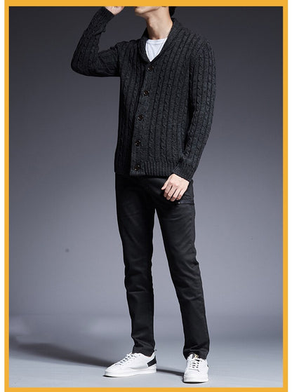 Bonsir Autumn Winter Men Knitted Cardigan Thicken Warm Luxury Gentlemen High Quality Comfortable Fashion Urban Casual Dark Grey Sweater