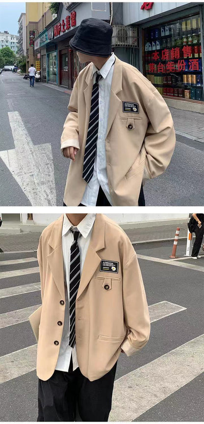 sanyamk Men's Streetwear Suit Jackets Casual Fashion Single Western-style Clothes Blazers Khaki/black Color Coats Plus Size S-3XL