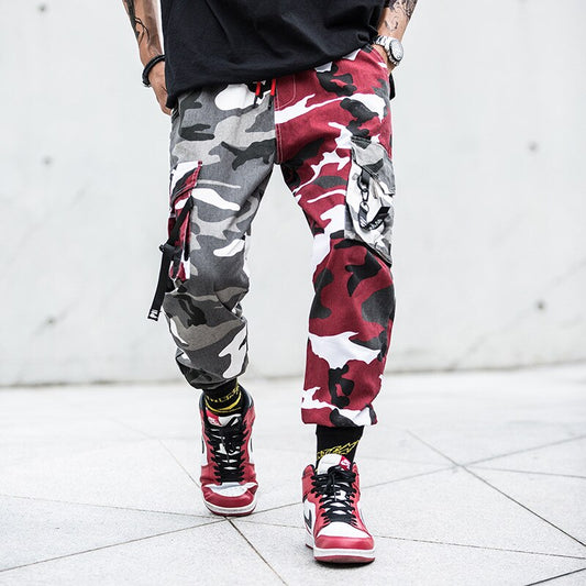 sanyamk Multiple Pockets Camouflage Patch Cotton Men Hip Hop Cargo Pants Joggers Casual Drawstring Pencil Trousers Spodnie Dresowe