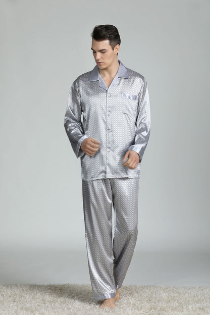 sanyamk Silk Pajamas for Men Sleepwear V-collar Cozy Soft  long sleeve nightgown Tops + Trousers Two Pieces Mens Pajama Set Pajamas Men