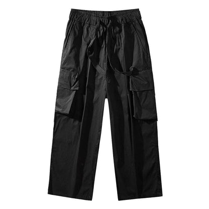 Bonsir New Japanese Fresh Cargo Pants Men Loose Wide-Leg Casual Streetwear Trousers Hip-Hop Straight Solid Color Multi-Pocket Clothing