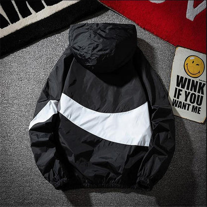 Men Spring Fall Thin Hoodies Coats Long Sleeves Color Block Zipper Hooded Sweatshirts Jacket Male Black /White/ Gray Outwear