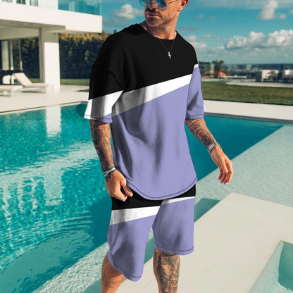 sanyamk trendy mens fashion mens summer outfits dope outfits mens street style mens spring fashion aesthetic outfits menMen Sets Short Outfits T Shirt and Shorts Male Tracksuit Set Men's Fashion Stitching Color 2 Pieces Set Summer Breathable Casual