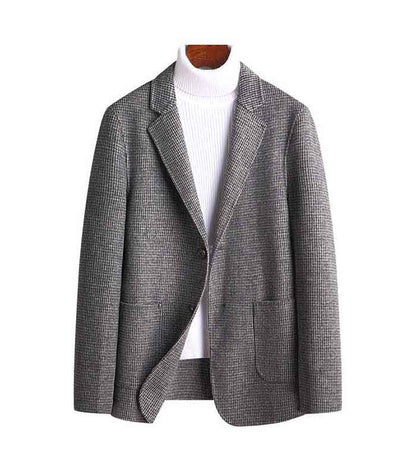 sanyamk Trendy Wollen Blazer Men Casual Slim Fit Plaid Wool Blazer Jacket Office Banquet Wedding Blazer Coat Man Clothing