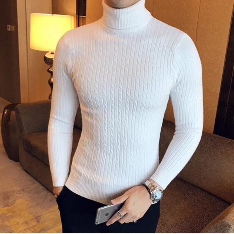 sanyamk 2022 Korean Slim Solid Color Turtleneck Sweater Mens Winter Long Sleeve Warm Knit Sweater Classic Solid Casual Bottoming Shirt