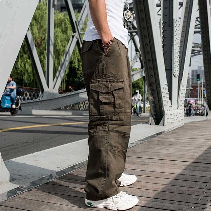 Bonsir Trendy Loose Baggy Cargo Pants Men Casual Hiphop Harem Cotton Straight Trousers Wide Leg Plus Size Streetwear Clothing