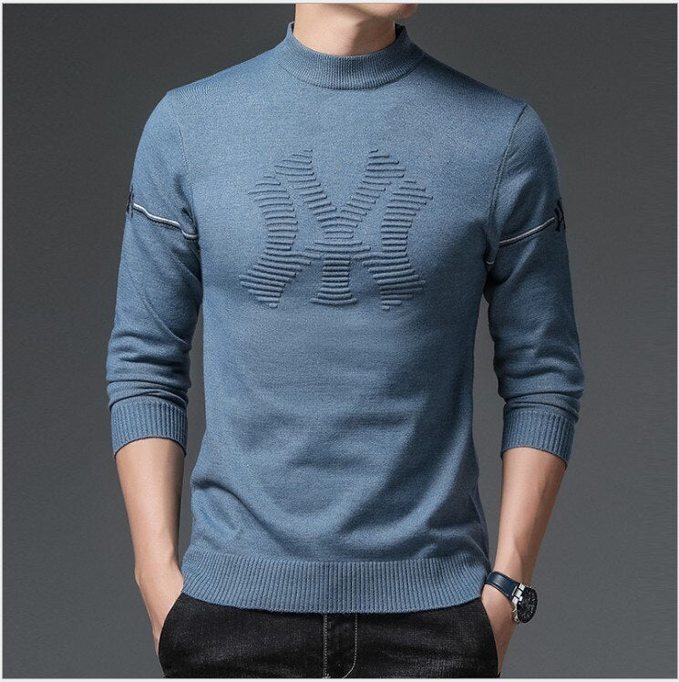 sanyamk Top Grade Half Turtleneck Jacquard Sweater Men Fashion Luxury Knit Winter Warm Woolen Trendy Pullovers Casual Male Base Shirt