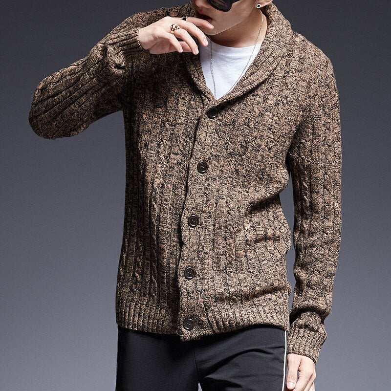 Bonsir Autumn Winter Men Knitted Cardigan Thicken Warm Luxury Gentlemen High Quality Comfortable Fashion Urban Casual Dark Grey Sweater