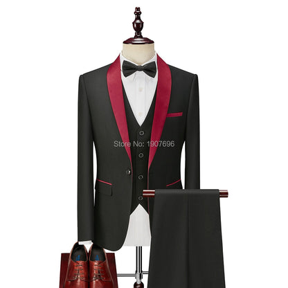 sanyamk 3 Piece Boyfriend Men Suits for Slim Fit Wedding Tuxedos Black Formal Groom Jacket Pants Vest Ready in Stock