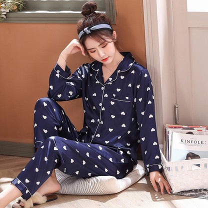 sanyamk New Lounge Wear Women Nightwear Satin PJS Suit Couple Pajamas Set 2PCS Shirt&Pants Soft Striped Lovers Sleepwear Homewear