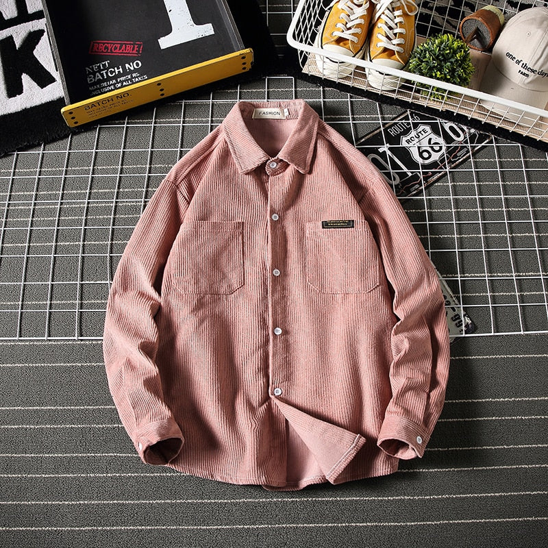 Bonsir Winter Thick Corduroy Shirt Men Warm Fashion Retro Solid Color Casual Cotton Shirt Men Loose Long-sleeved Shirt M-5XL